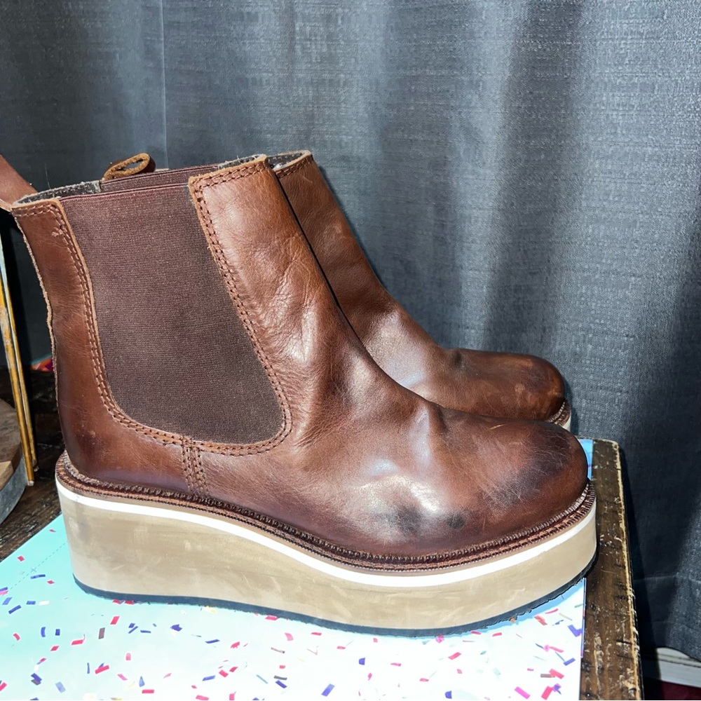 Stylish Brown Leather platform wedge Ankle Booties Diba True